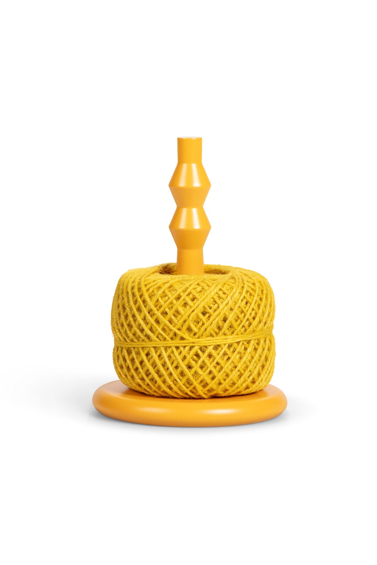 Wooden Twine Holder with Jute Ball in Sulphur Yellow