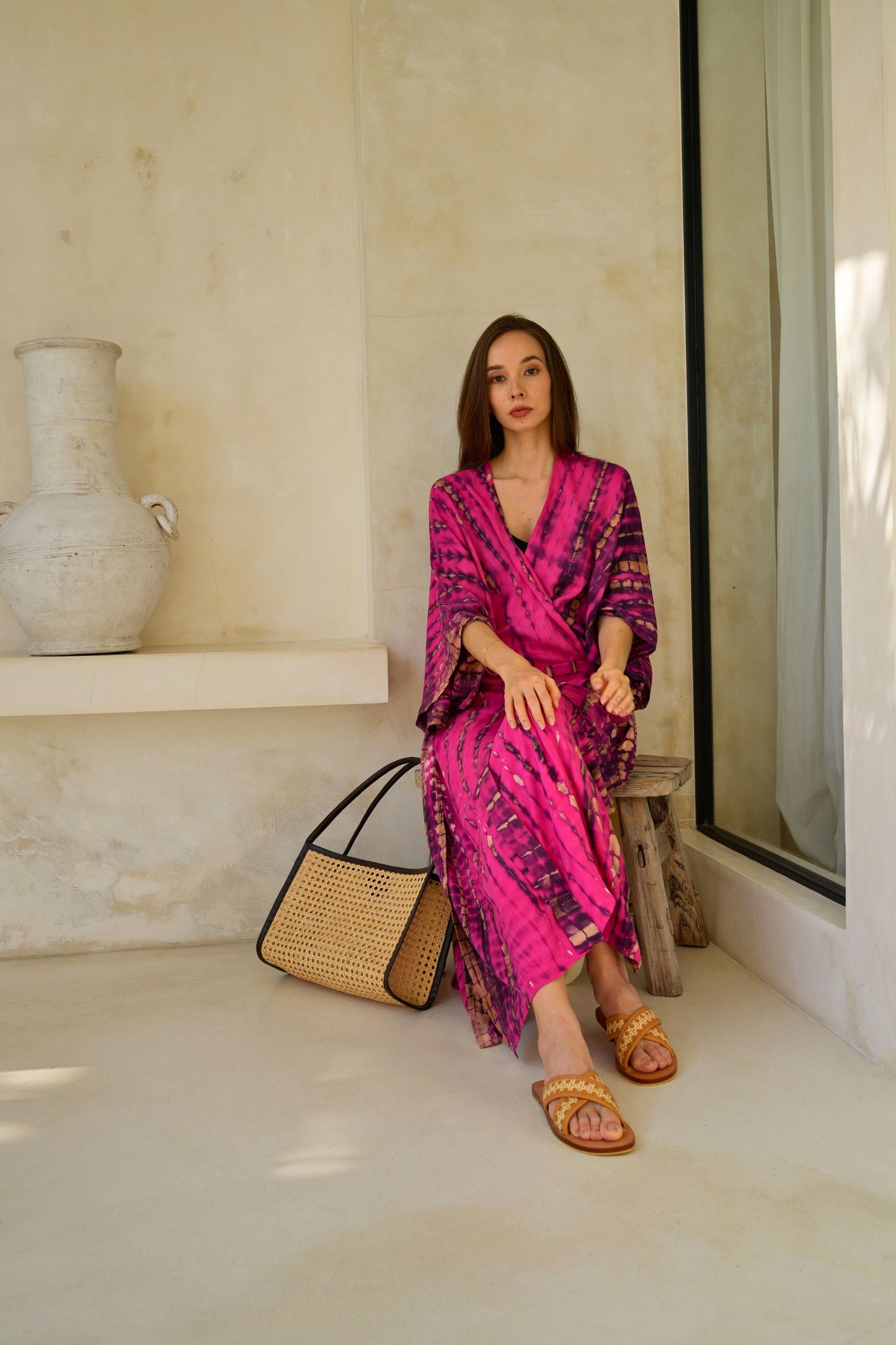 Marlee Cane and Leather Tote in Dark Brown