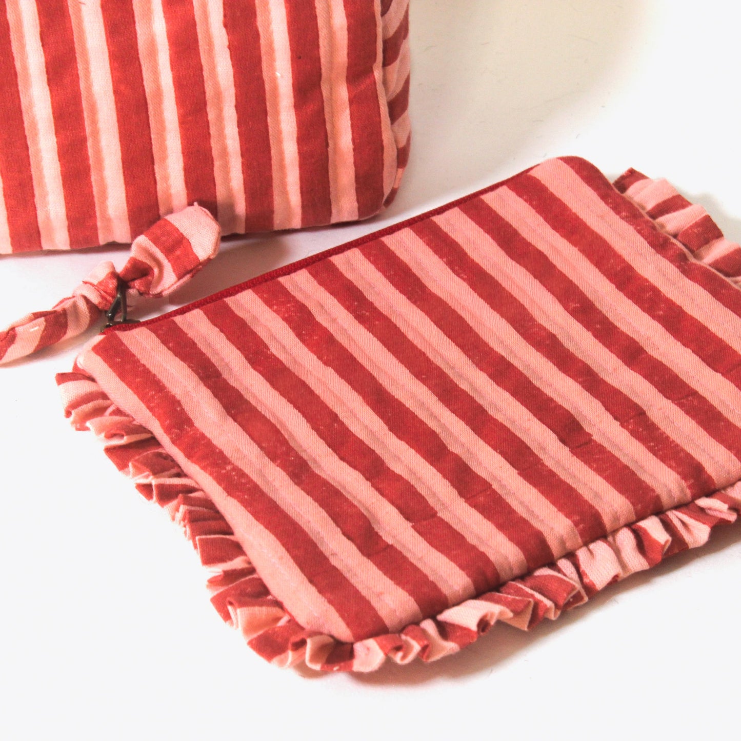 Quilted Cotton Travel Pouch with Frill Detail