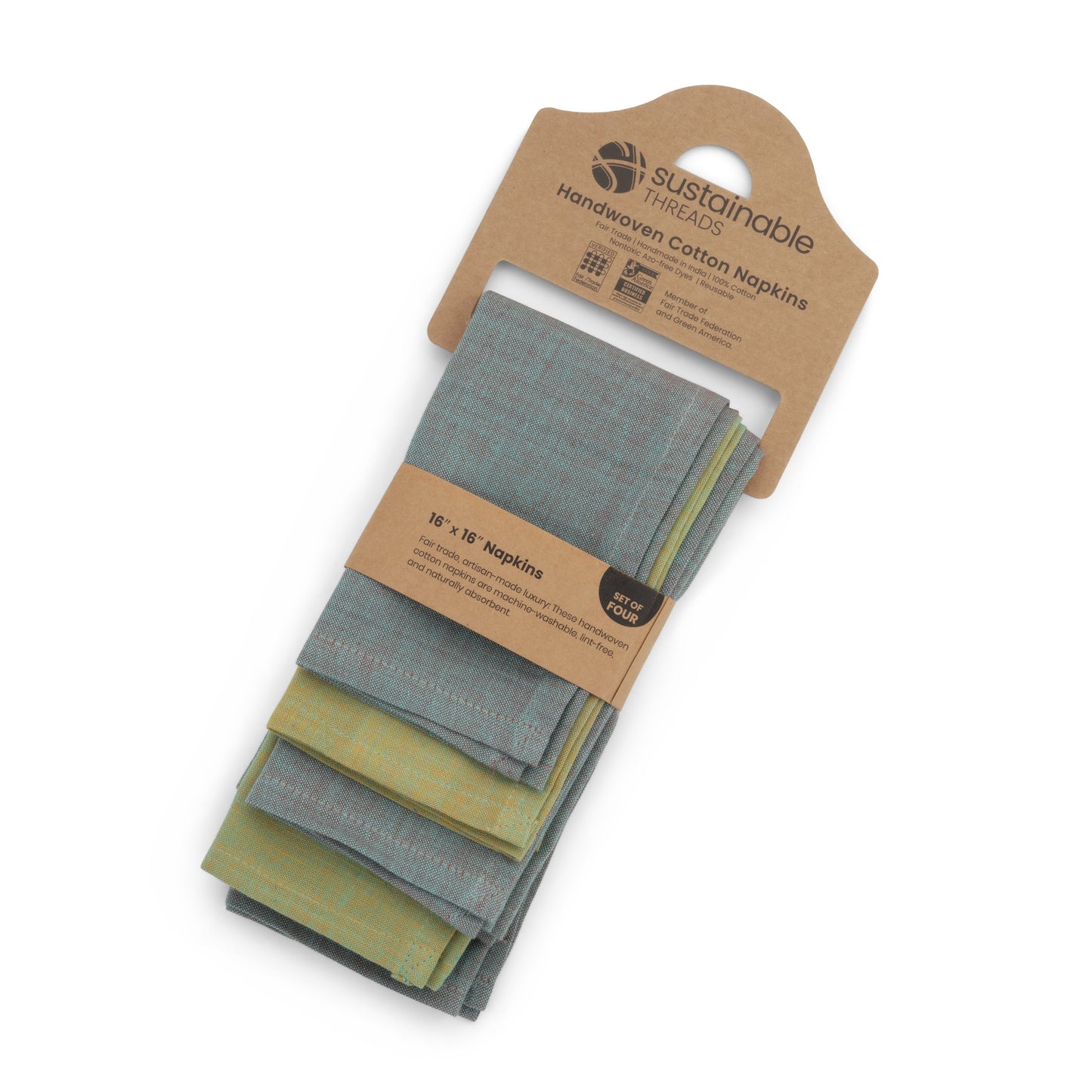 Handwoven Cotton Napkins, Set of 4 | 16" × 16" | Fair Trade | Interplay