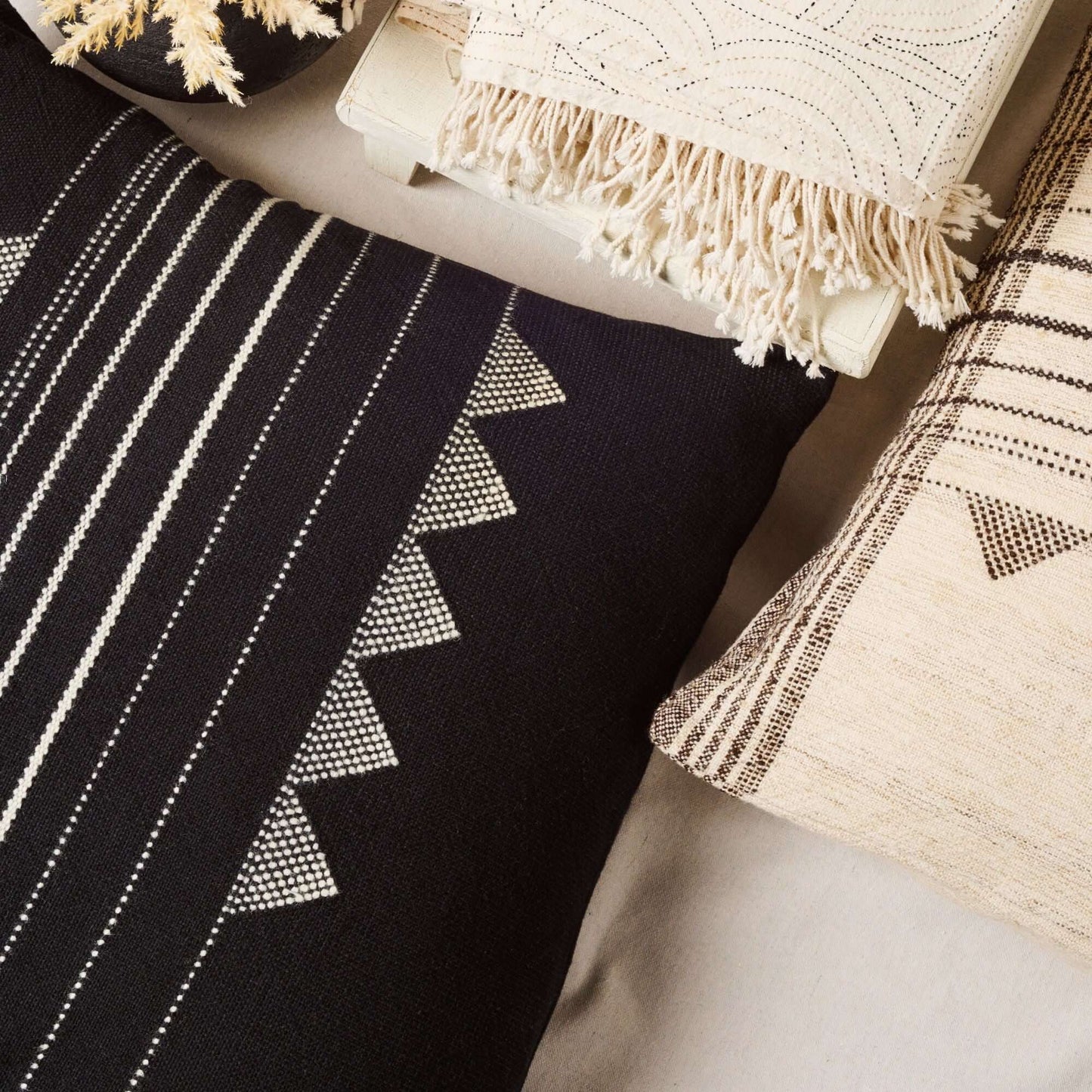 Kora Black Large Handloom Artisanal Pillow Cover