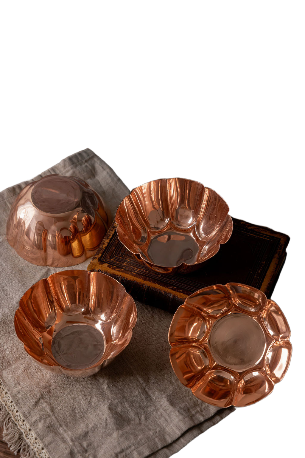 S/2 Vintage Inspired Copper Fluted Bowls with Crown Engraving