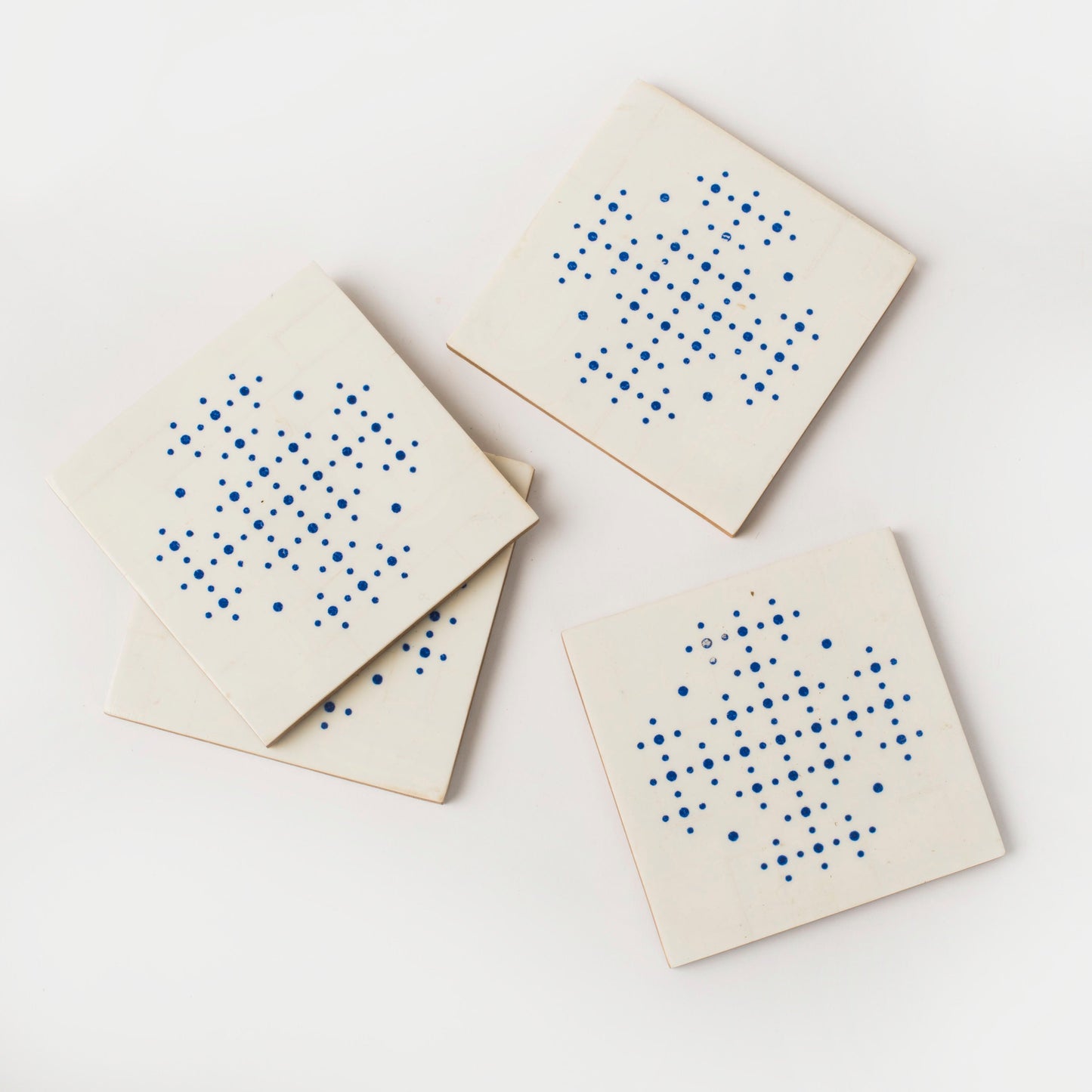 Handcrafted Perfora White & Blue Coaster Set of 4