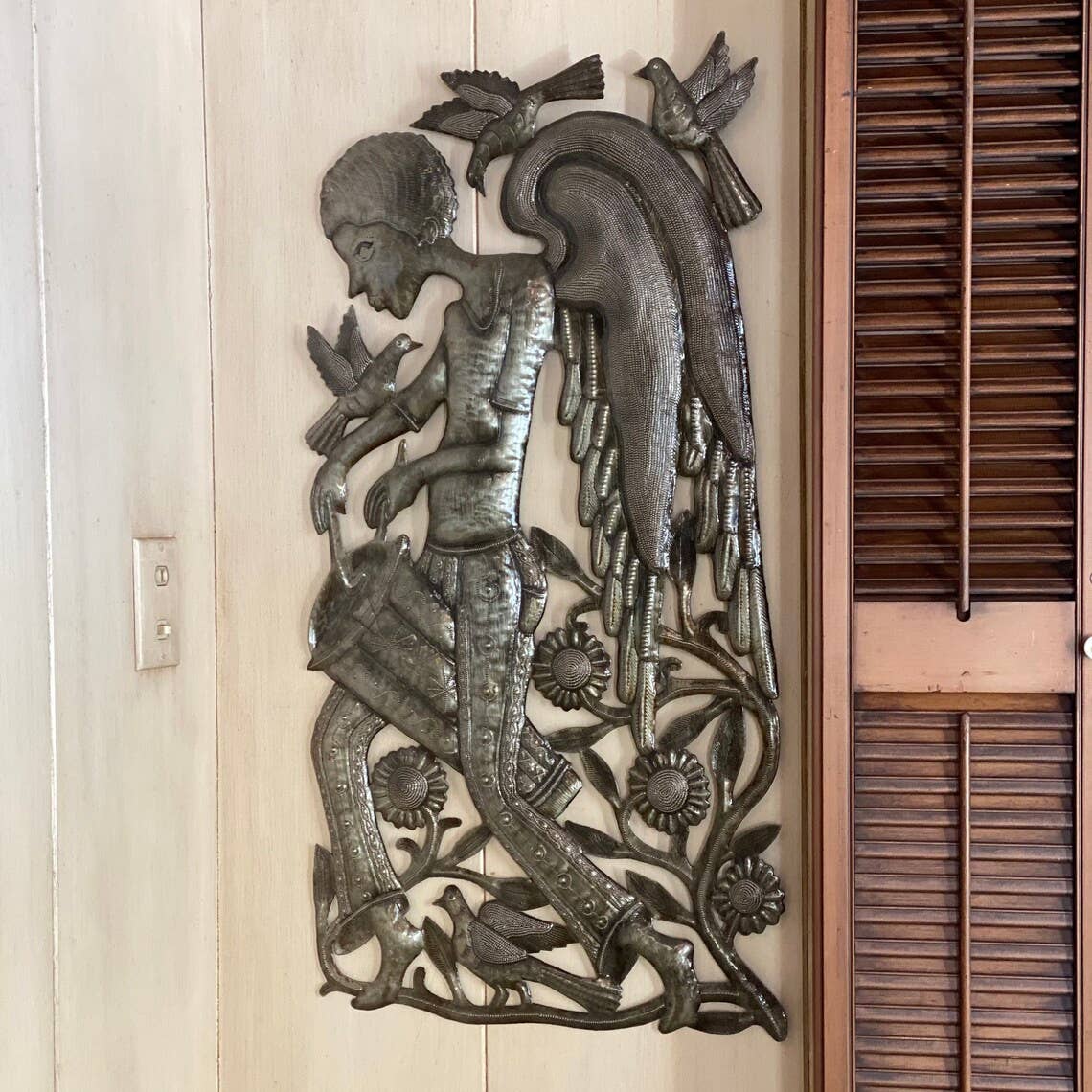 Angel Boy Playing Drum, Haitian Metal Art 18" X 34"