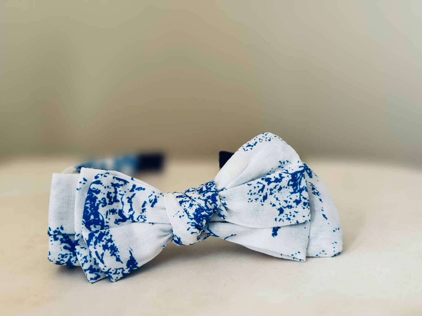 Three Little Bows Headband | Blue Toile