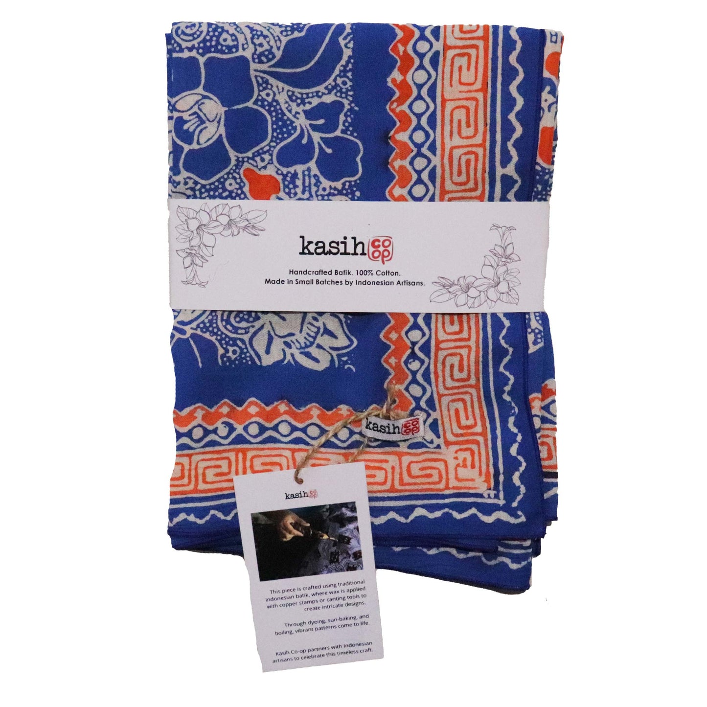Large 39" Hand Dyed Batik Bandana, 100% Soft Cotton, Sunset Sky
