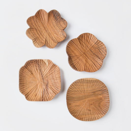 S/4 Handcarved Wooden Trinket Trays Gift Set