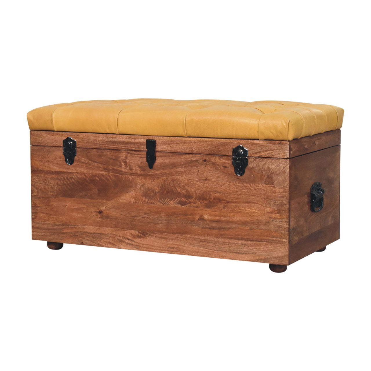 Solid Wood Buffalo Hide Honey Caramel Storage Trunk