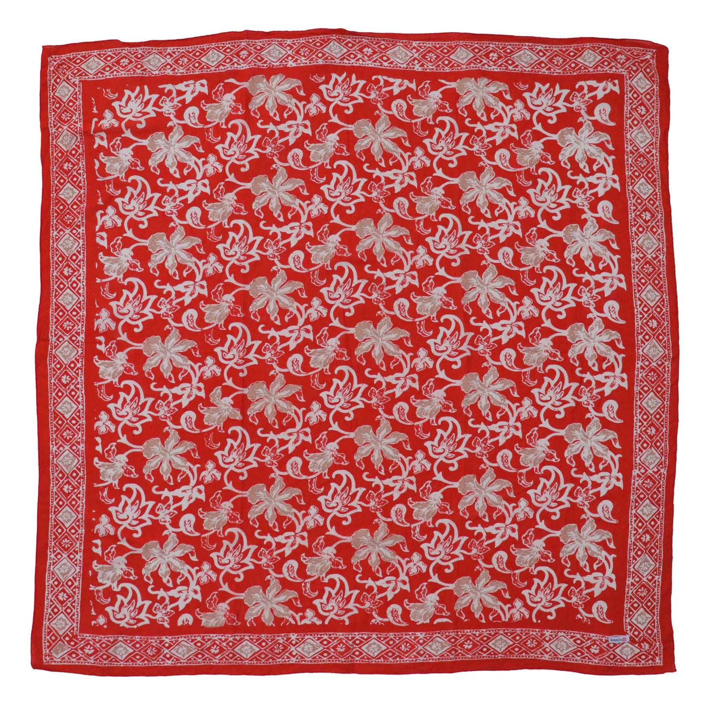 Large 39" Hand Dyed Batik Bandana, 100% Soft Cotton, Fiery Flora