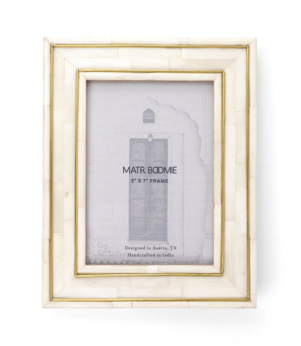 Pravina 5x7 Picture Frame - Carved Bone, Brass Inlay
