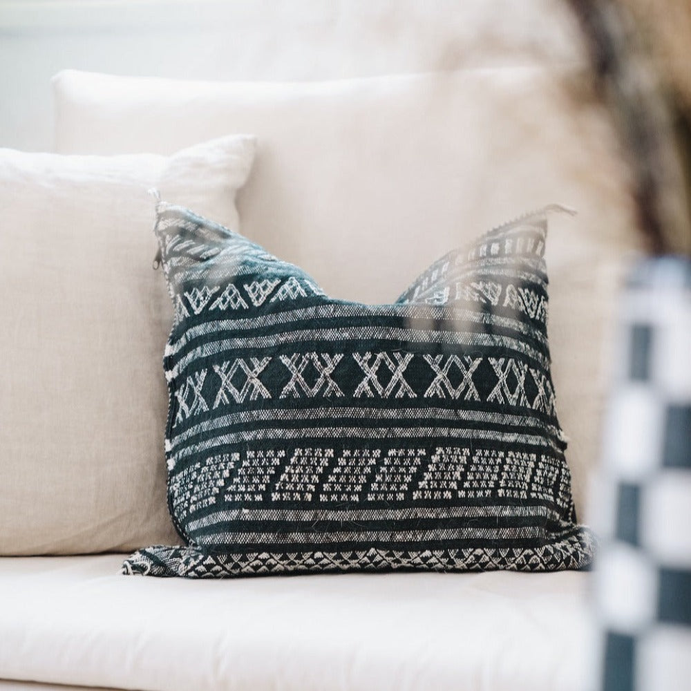 Desert Stripe Cactus Silk Pillow | Black