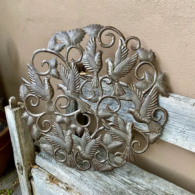 Delicate Cut Birds in Flight, Haitian Wall Hanging 23"
