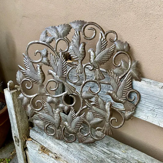 Delicate Cut Birds in Flight, Haitian Wall Hanging 23"