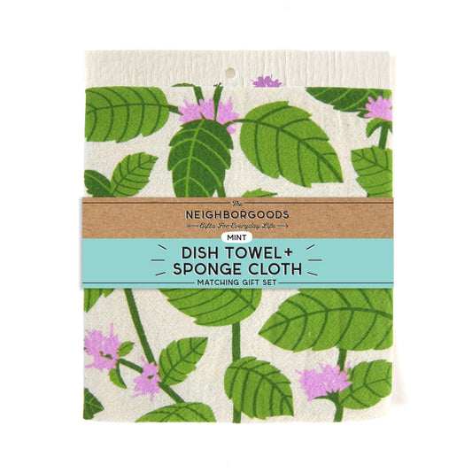 Mint Dish Towel + Sponge Cloth Gift Set