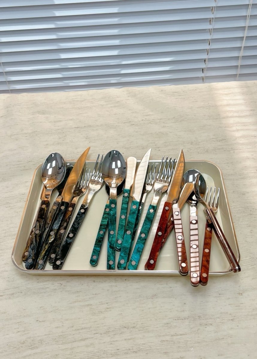 Set Of 10 Pcs Terra Flatware, Modern Elegant Cutlery Silverware