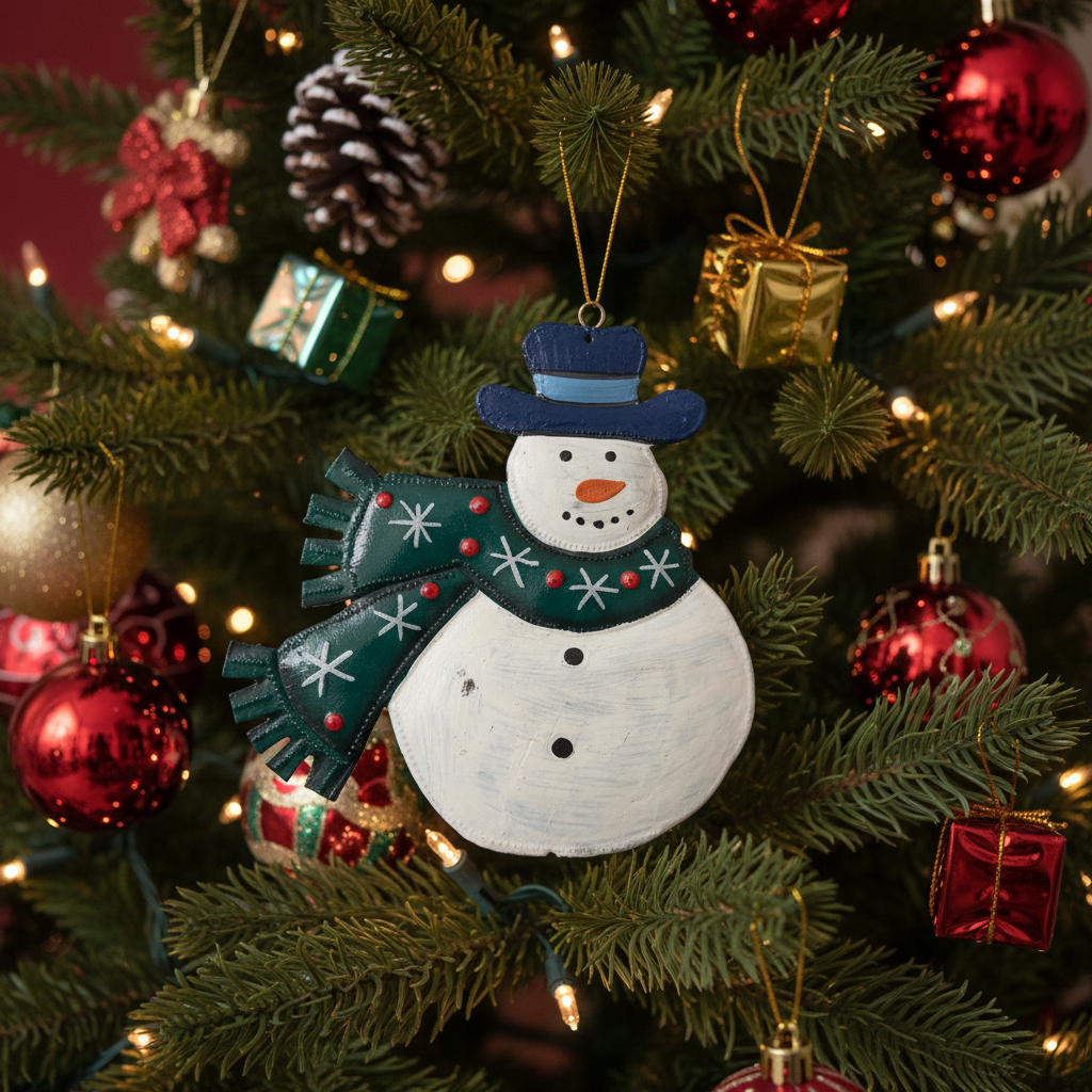 Painted Snowman & Scarf Ornament