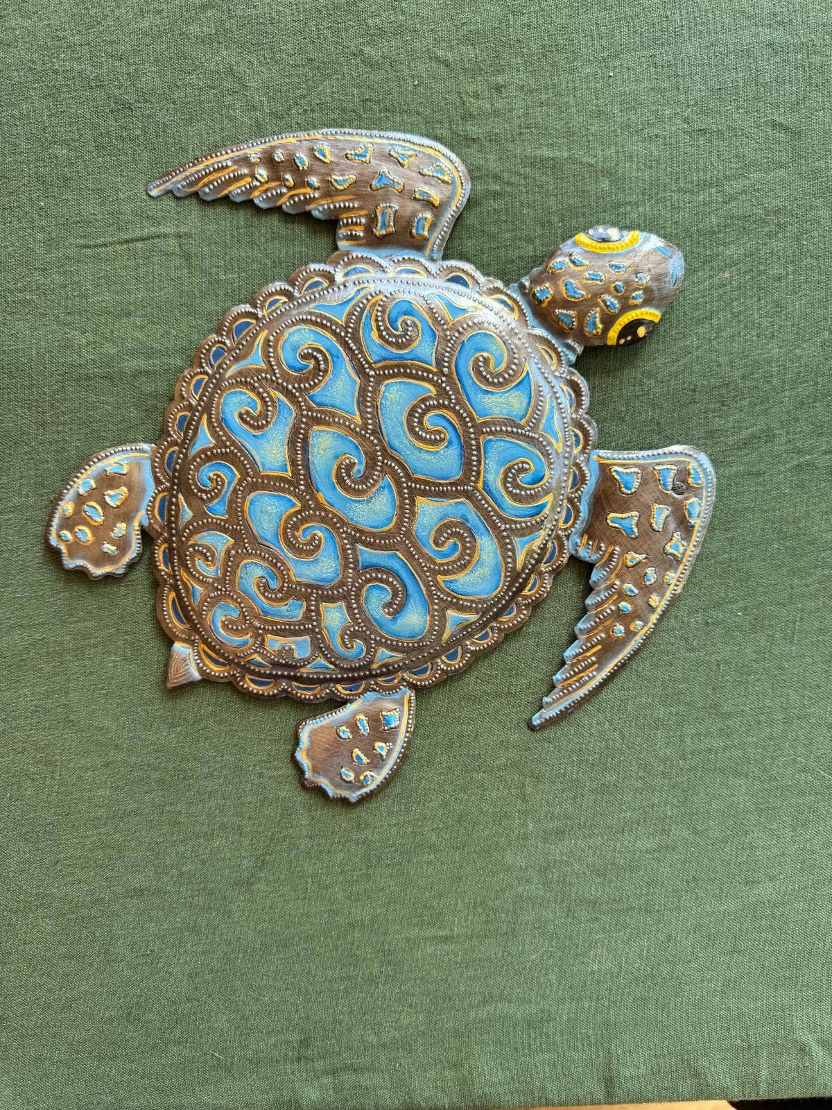 Painted Turtle Turquoise 11.5"  Wall Hanging Art from Haiti