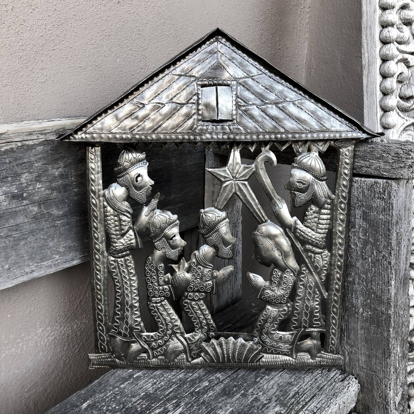 Nativity with Magi – Haitian Recycled Steel Wall Art 12"x14"