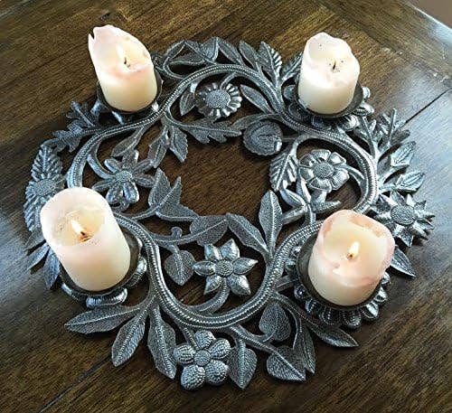 Advent Wreath, Holiday Centerpiece, Handmade Haitian Metal