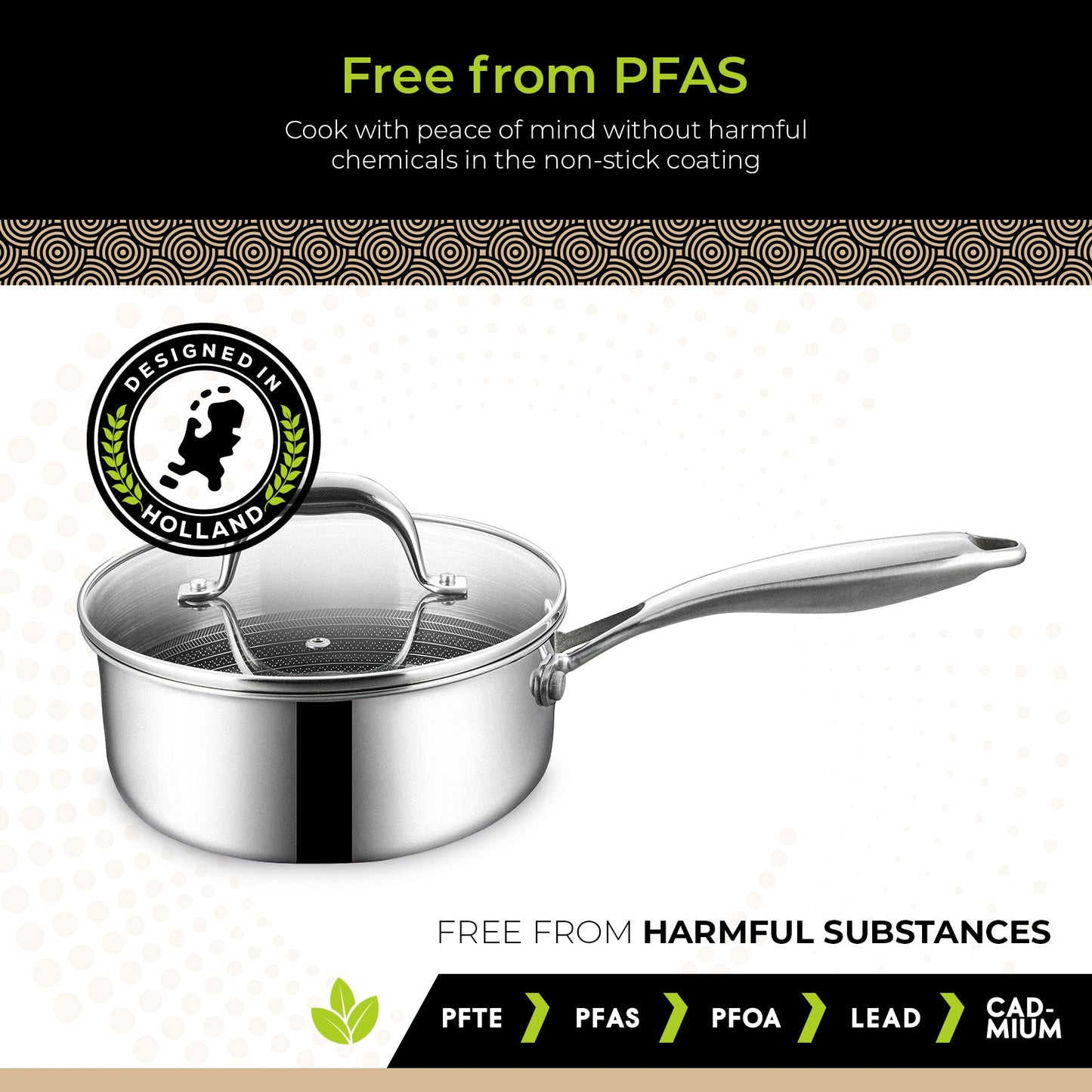 BE | LIVING - Circlad Series - 2 qt / 7" / 18 cm Sauce Pan with lid - Triply Stainless Steel Circlad