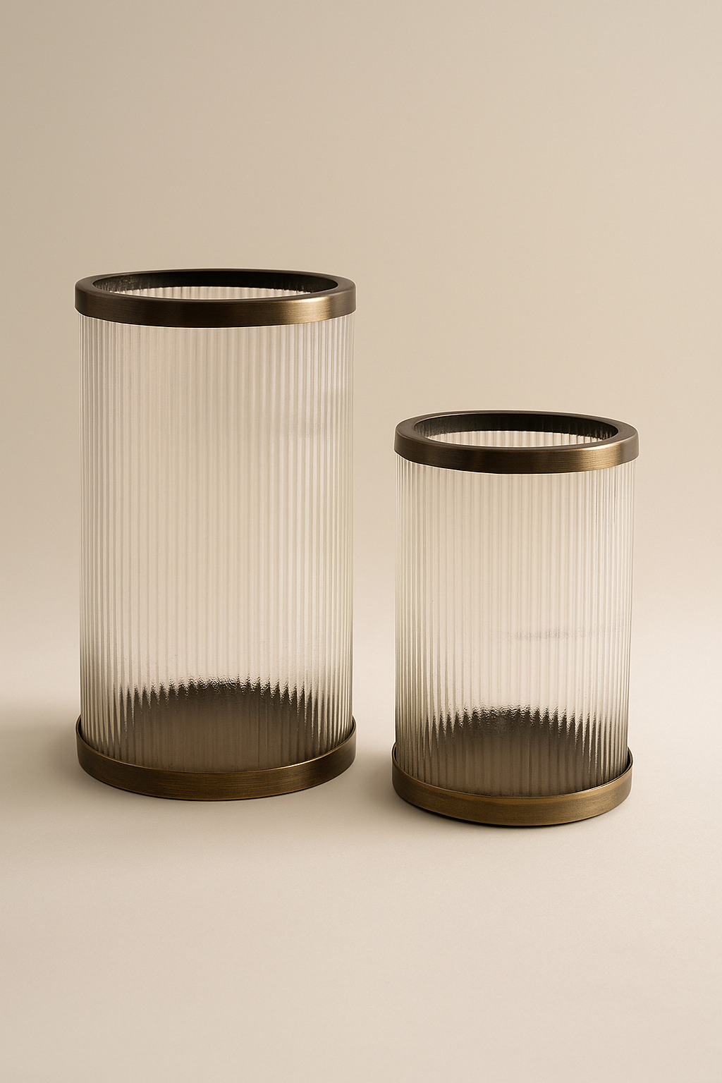 Raíz Studio Vetra Hurricane Holder with Ribbed Glass & Antique Brass Base