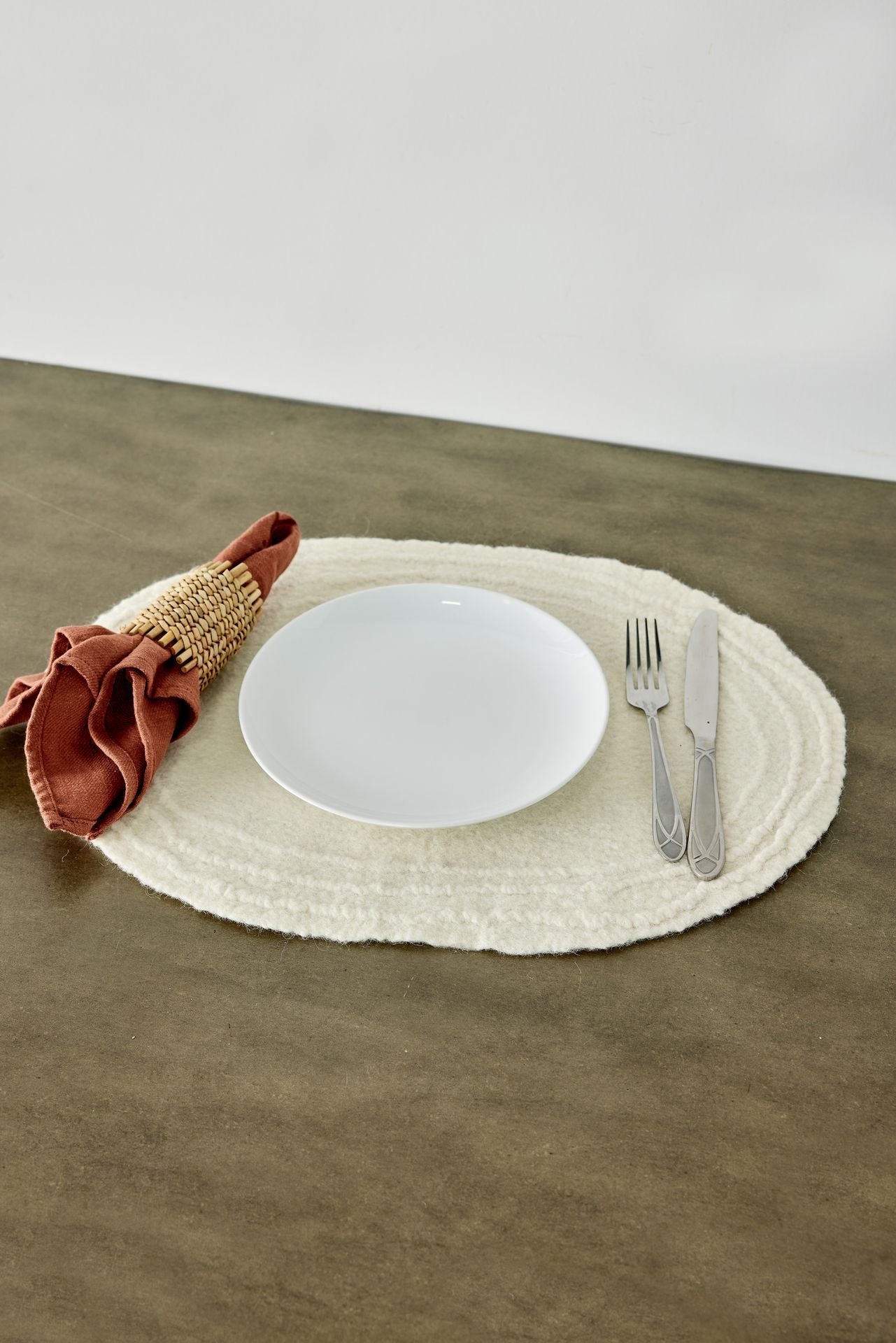 Ivory White Merino Wool Oval Placemat