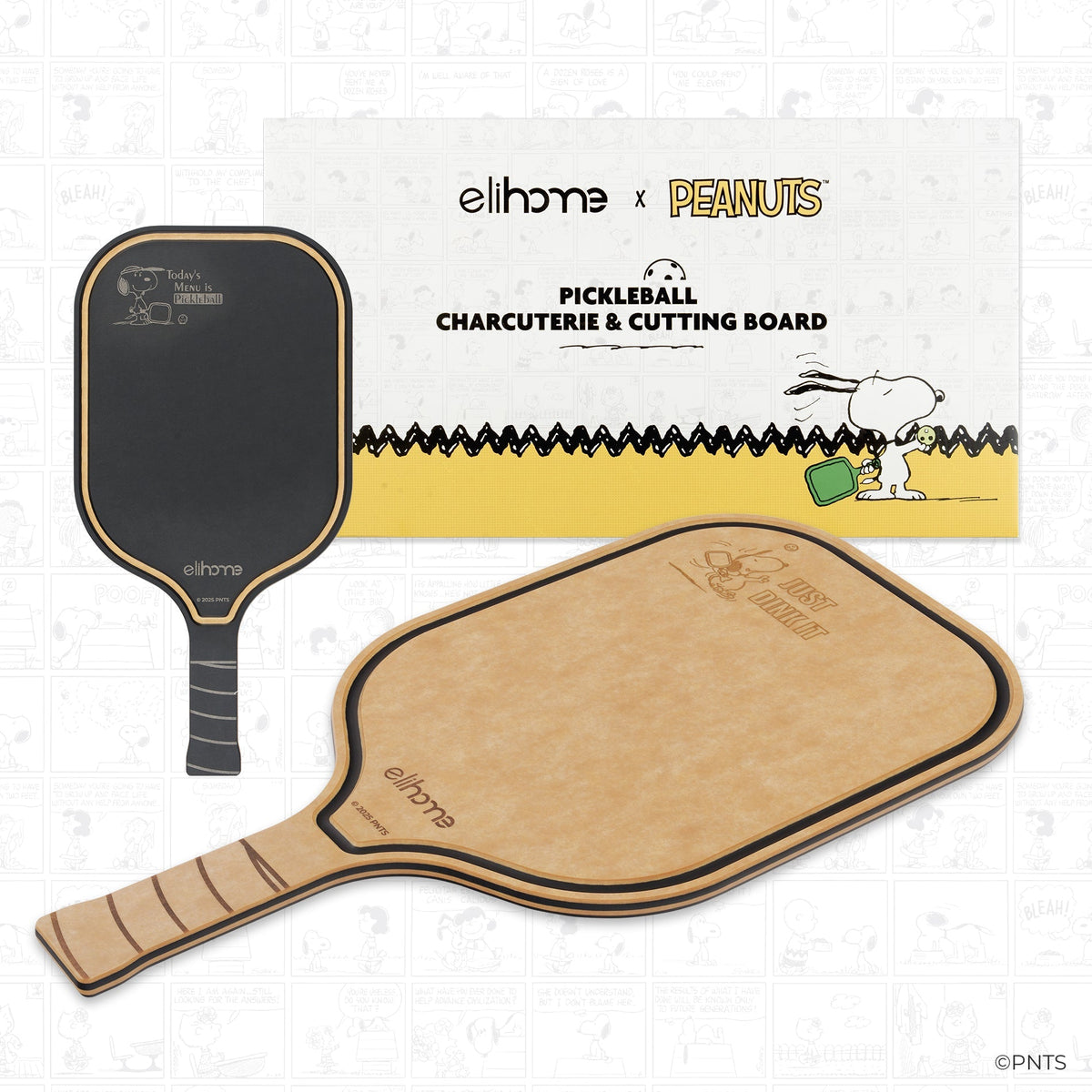 Elihome x Peanuts Pickleball Charcuterie Cutting Board -"Just Dink It"