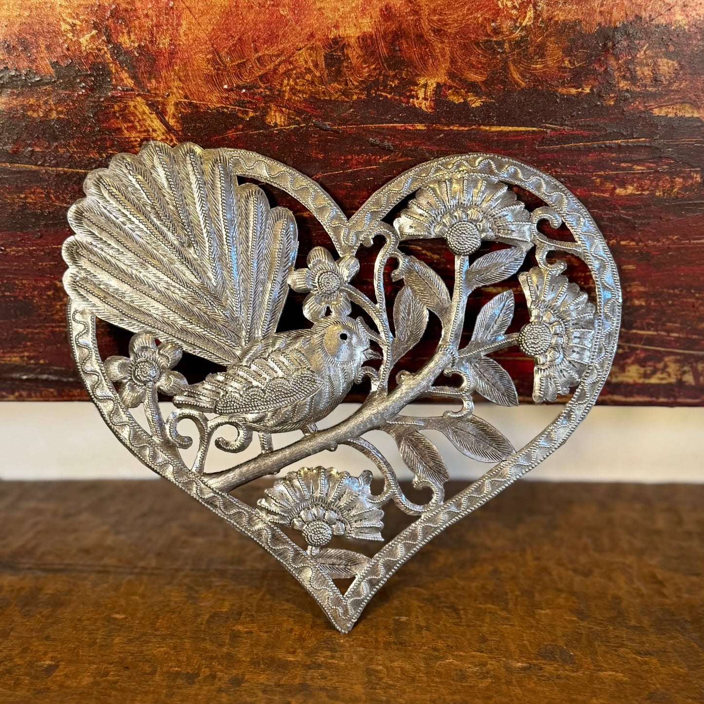 Bird in Heart Haitian Metal Art Wall Decor Fair Trade