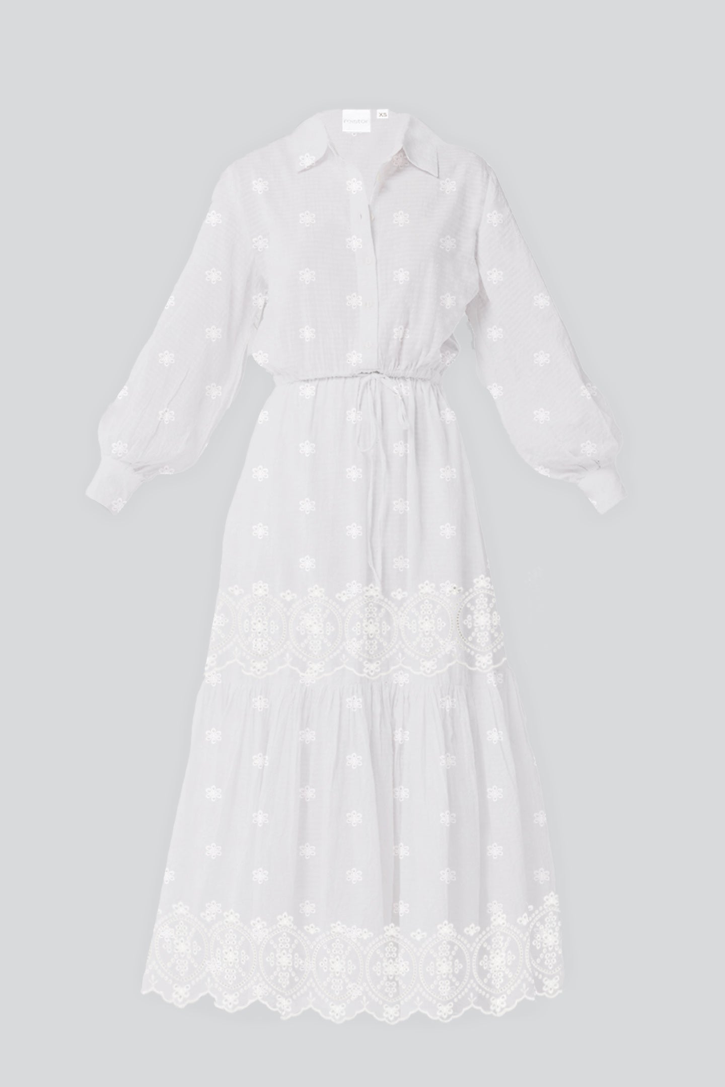 Embroidered Flowy Maxi Tiered Dress in White