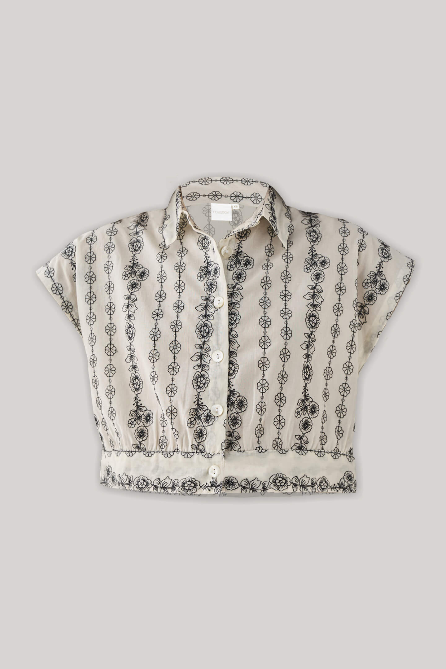 Oversized Crop Shirt with Floral Embroidery