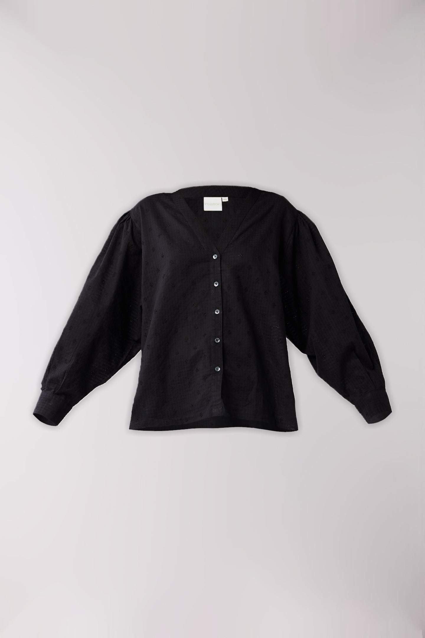 Embroidered Shirt with Long Balloon Sleeves in Black