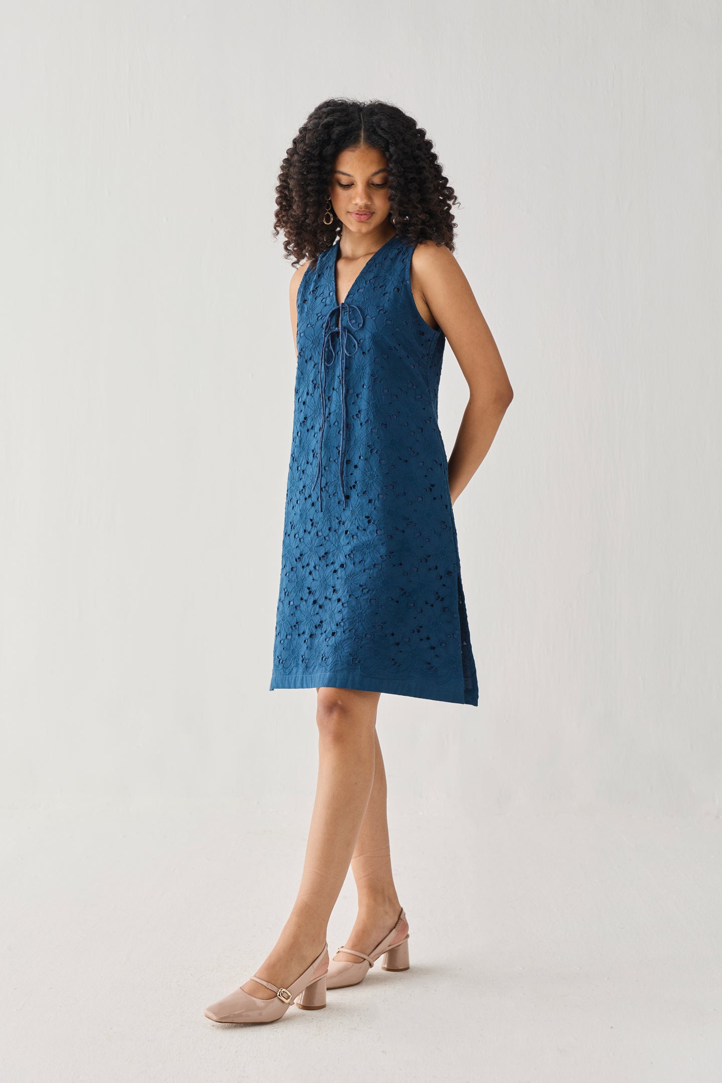 Sleeveless Knee-Length Dress in Blue