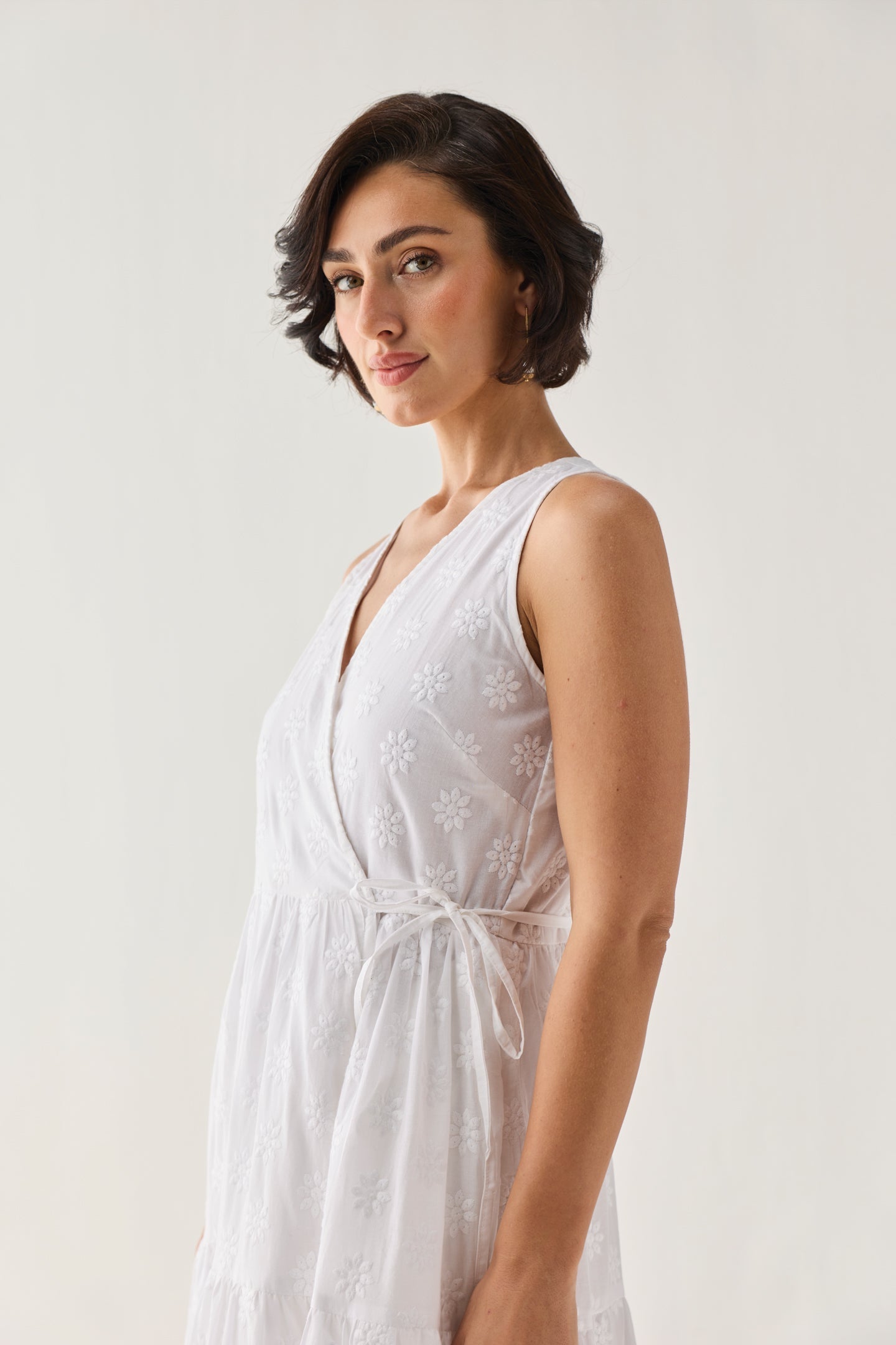 The Embroidered Tiered Wrap Maxi Dress
