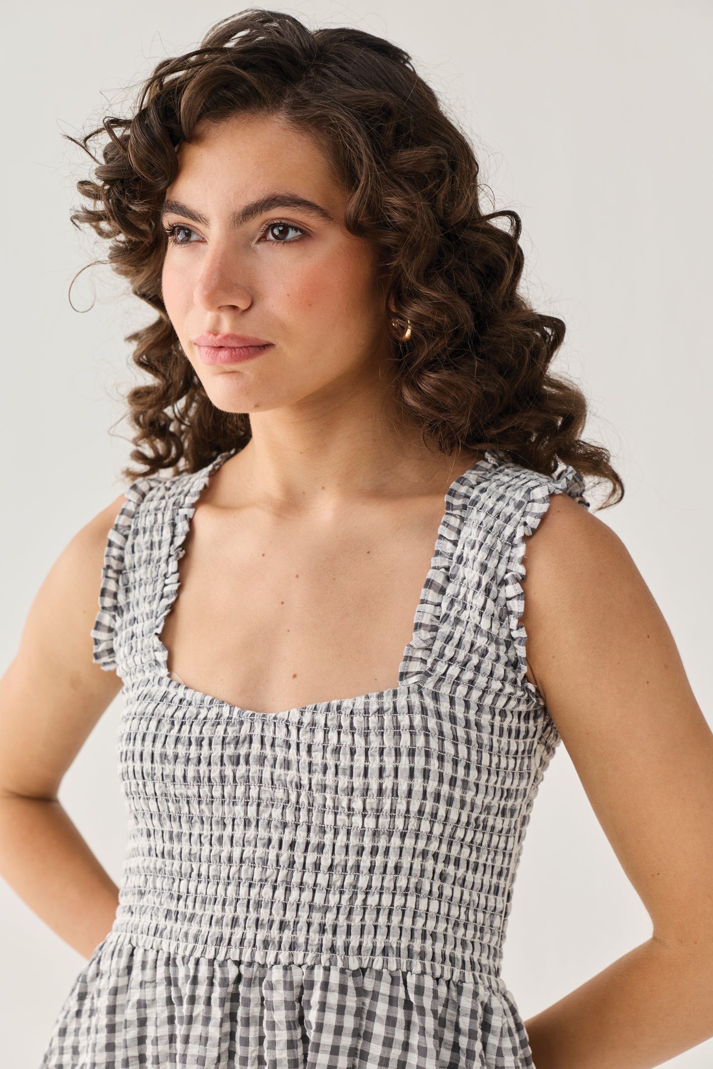 The Smocked Maxi Dress in Grey Check