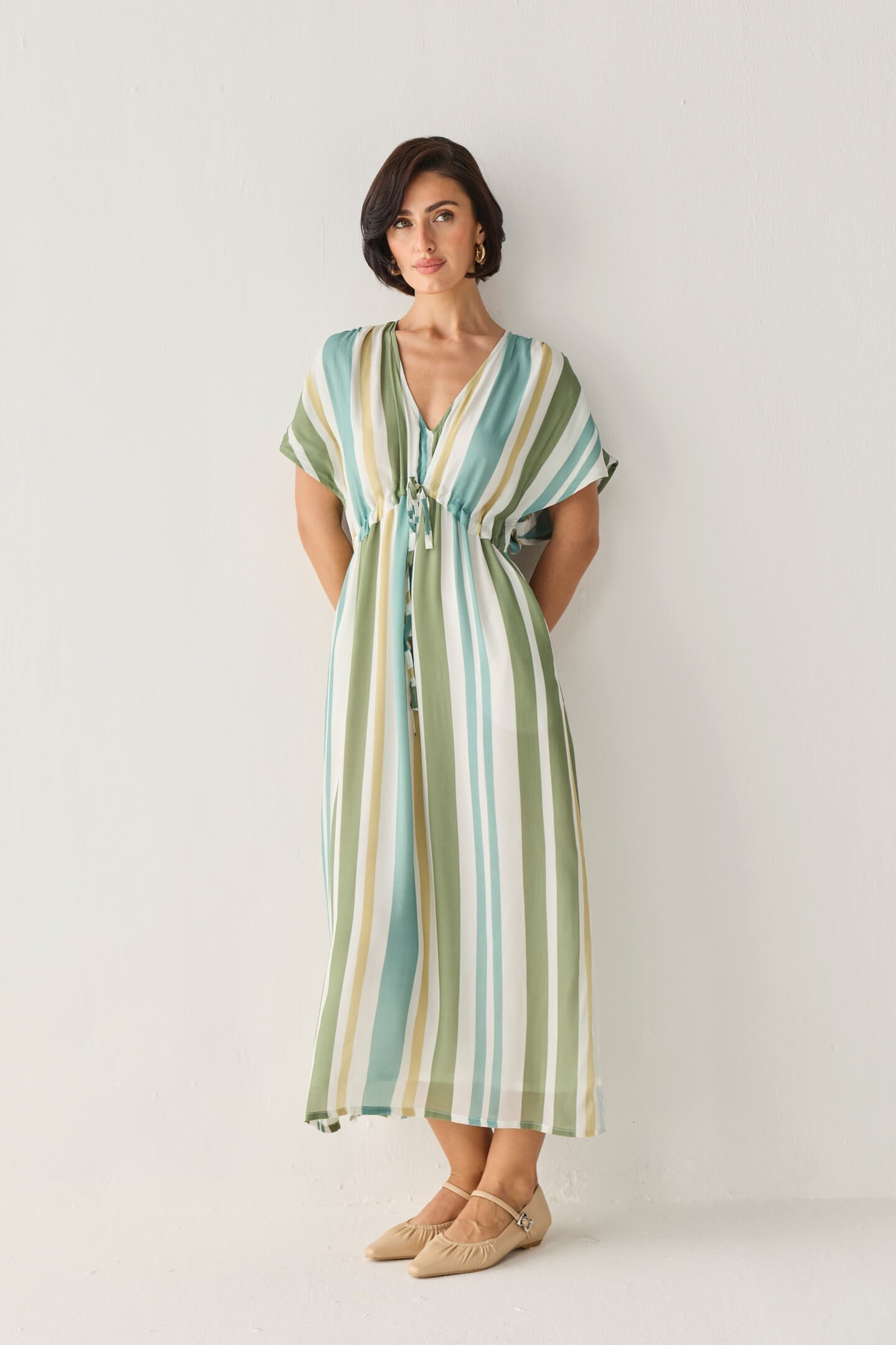 Gathered Maxi Dress in Stripes