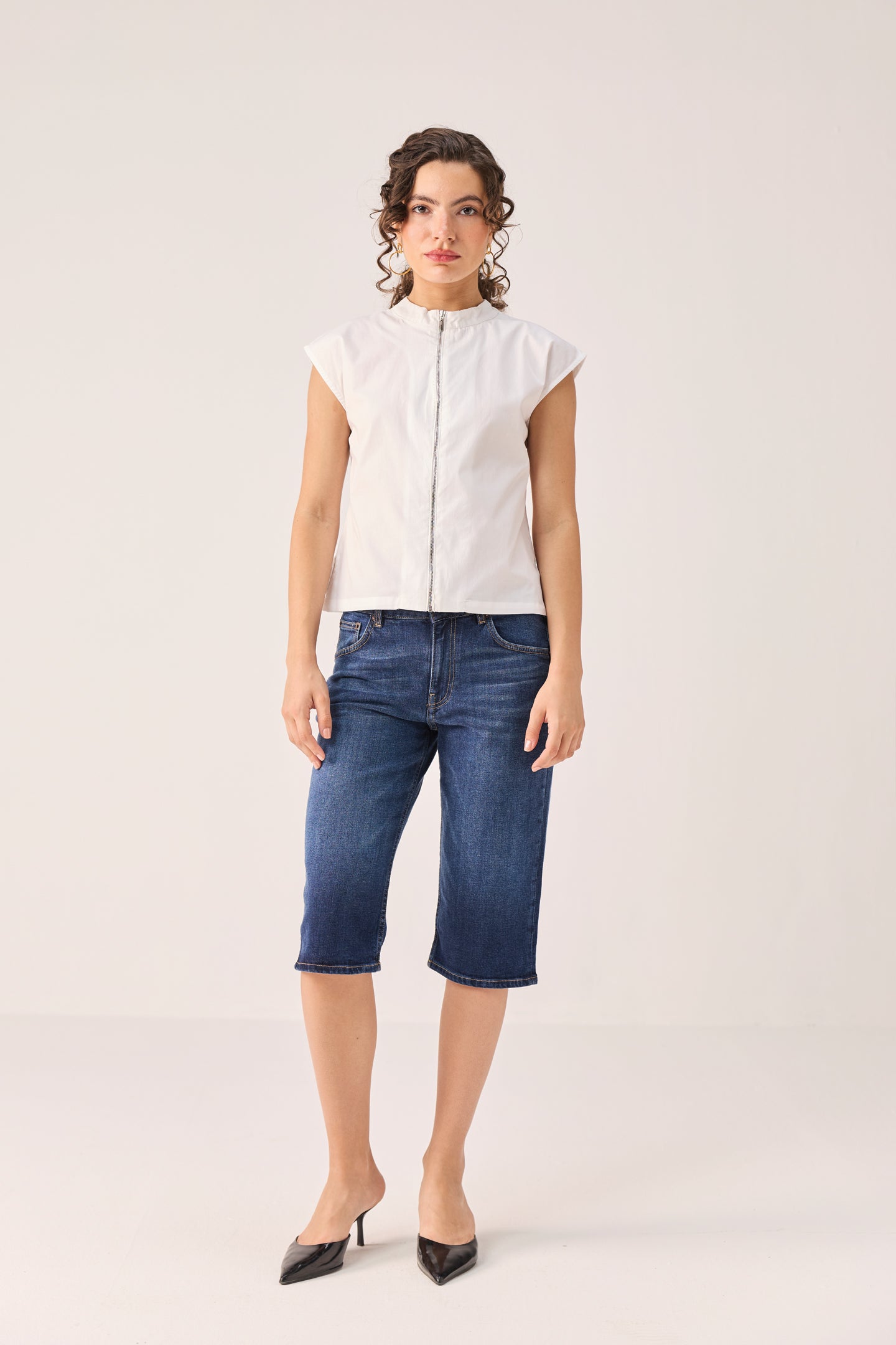 Front Zip Top in White