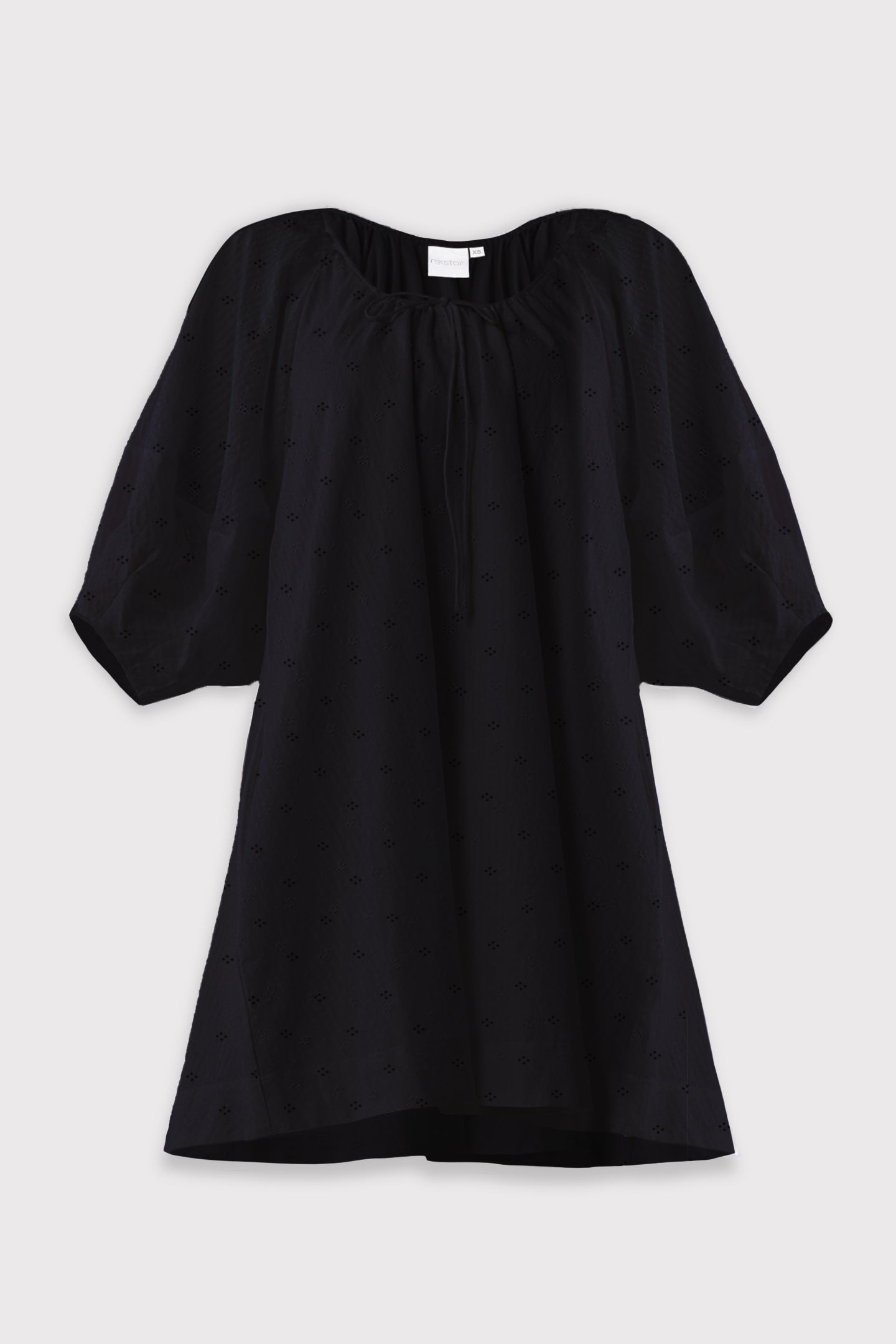 Puff Sleeved Dress with Drawstring Neckline in Black