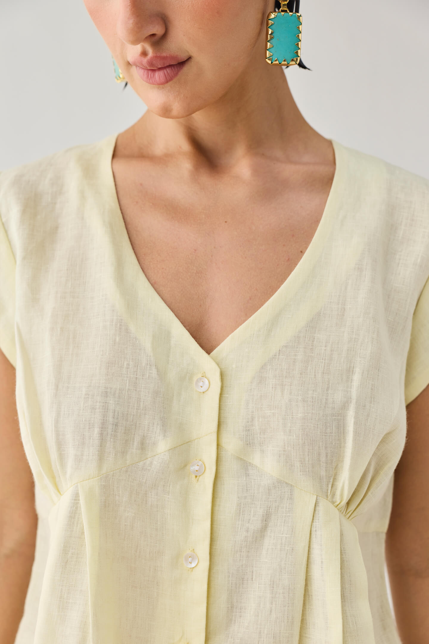 The Deep V Neck Top in Butter Lemon