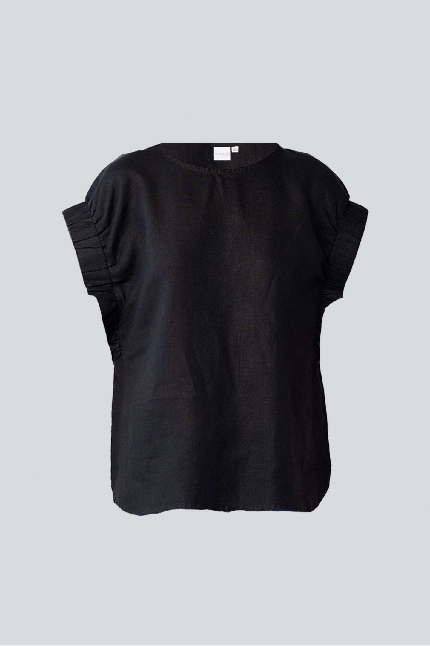 Hemp Top with Gathered Sleeve detail in Black
