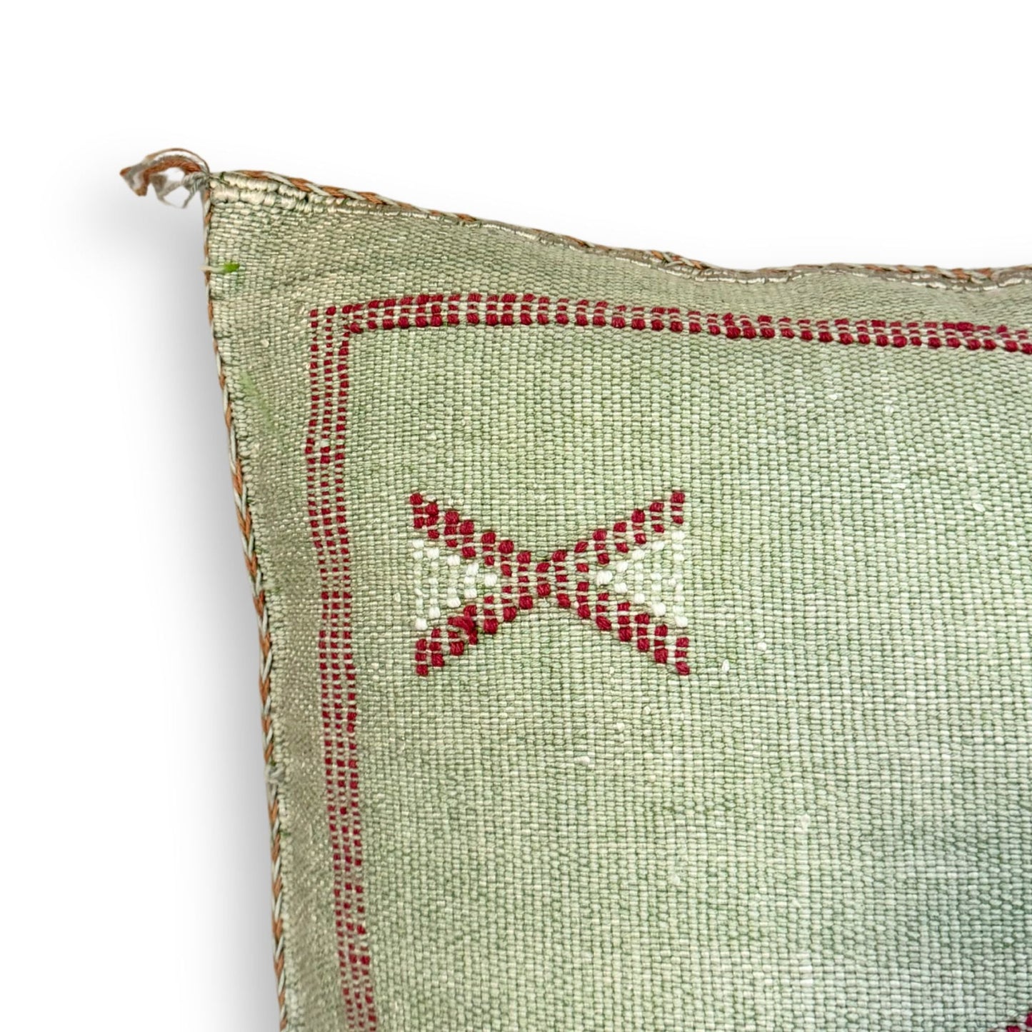 Light Green-Gray Sabra Cactus Silk Kilim Pillow Cover | Handwoven Moroccan Home Decor