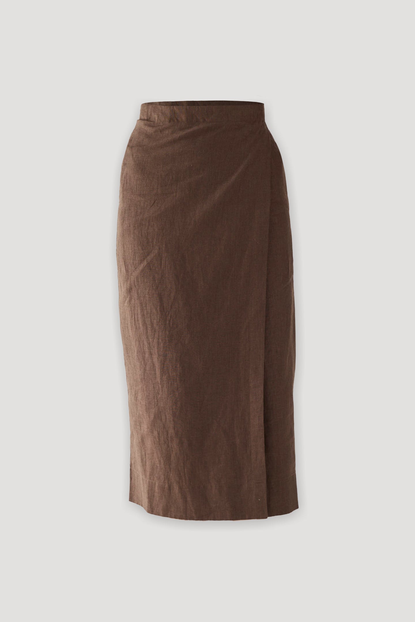 Fitted Overlap Midi Skirt in Brown