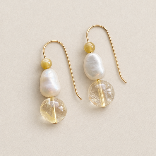 Citrine + Pearl Earrings | Gold Fill
