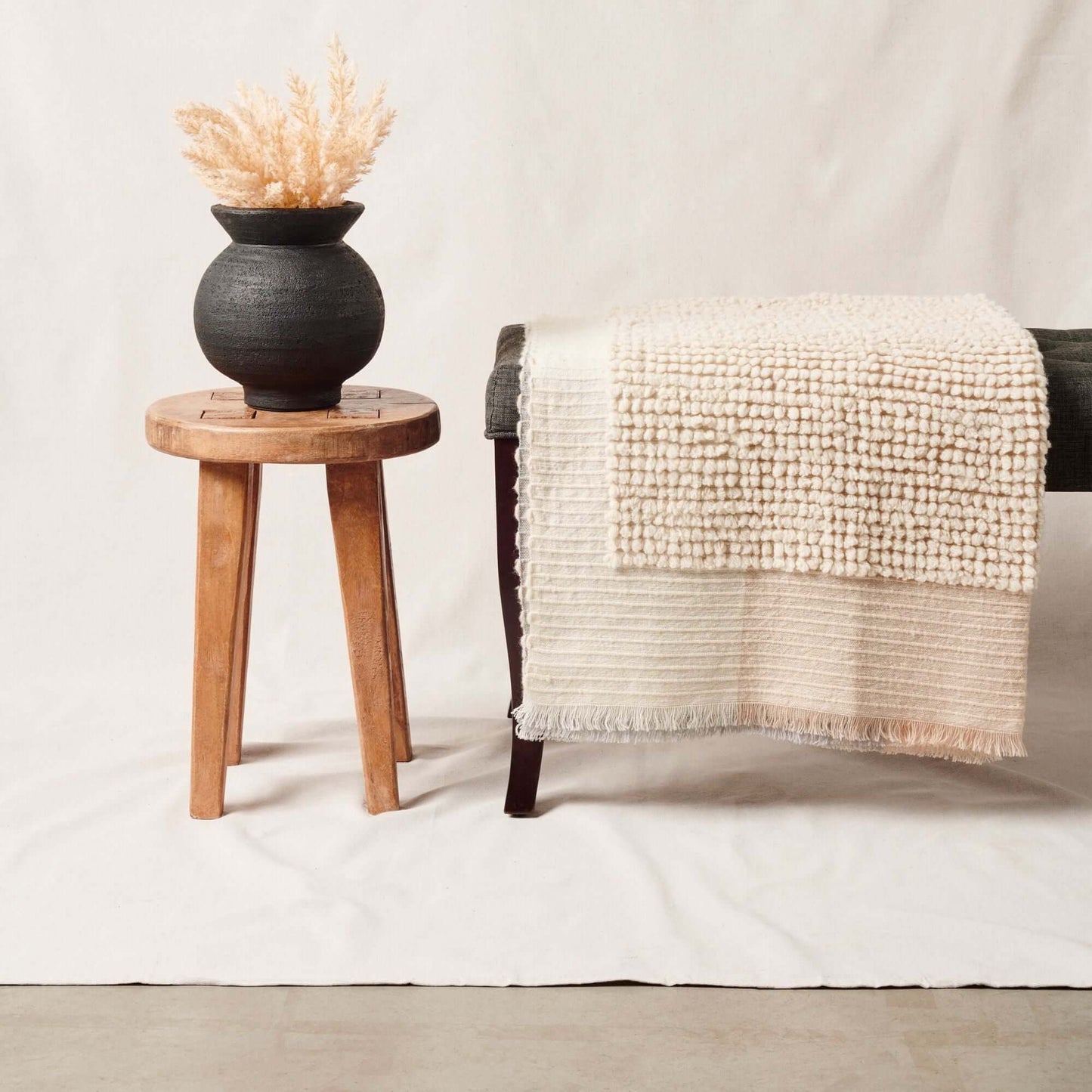Butterscotch White Handloom Textured Plush Merino Throw