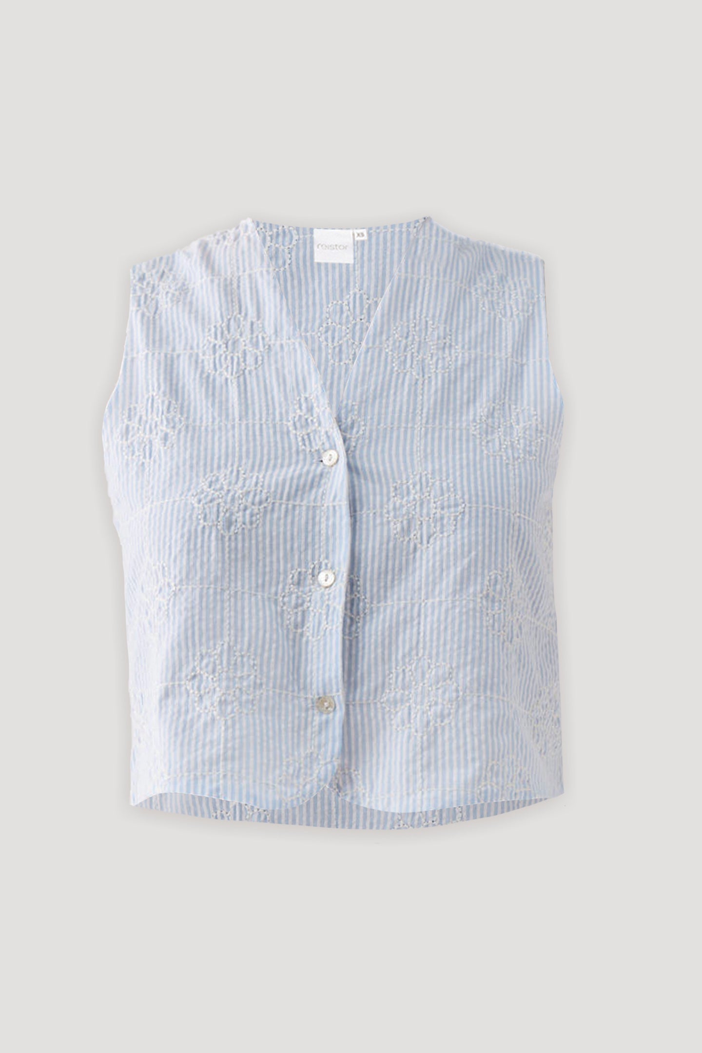 Embroidered Sleeveless Vest Top in Blue Stripe