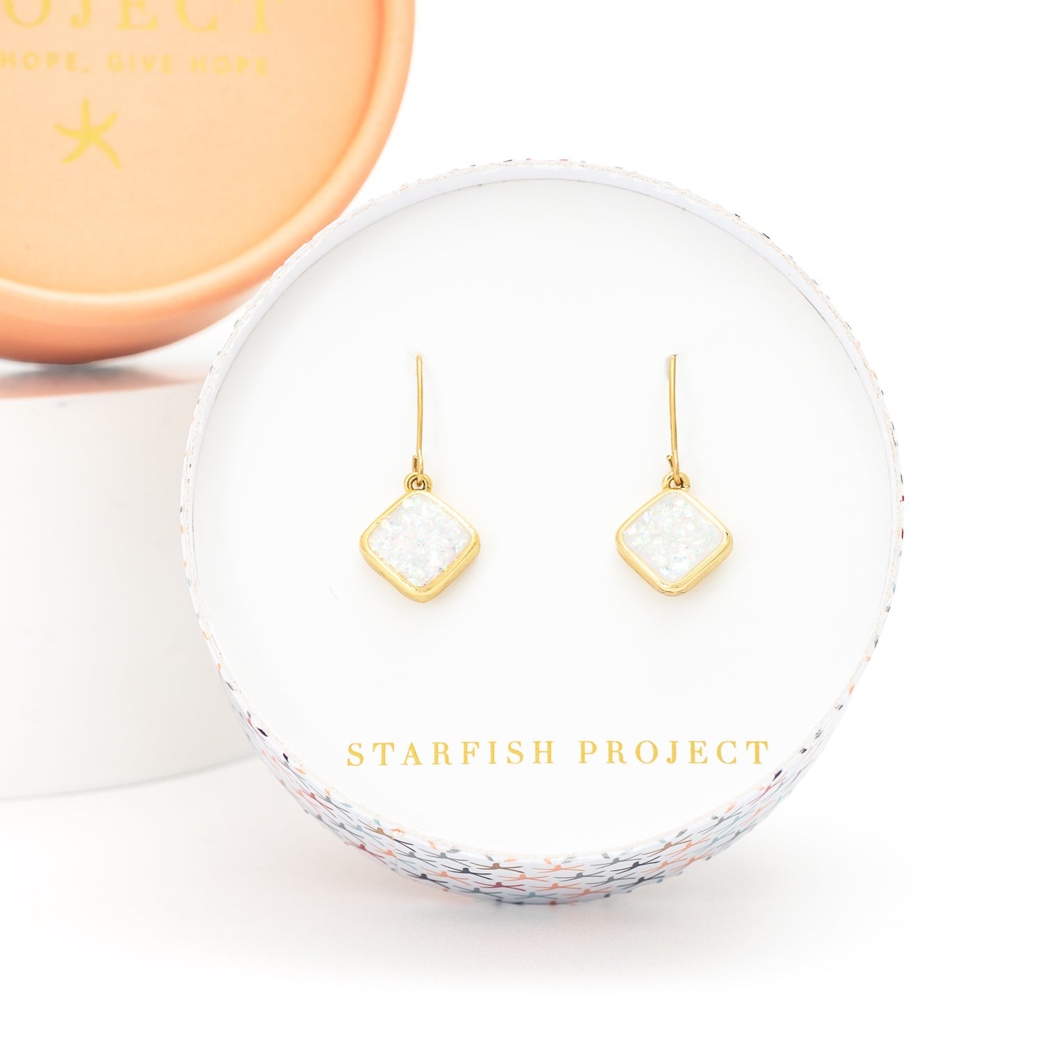 Gift package, jewelry box for earrings, gold earring and opal pair, hand crafted earrings for women