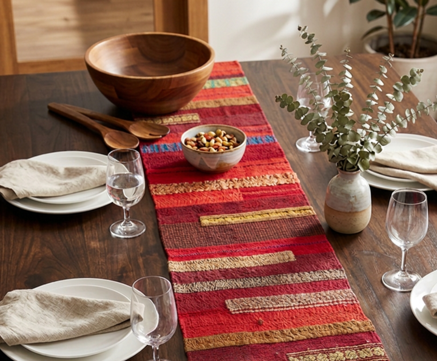Red Jewel Striped Table Runner