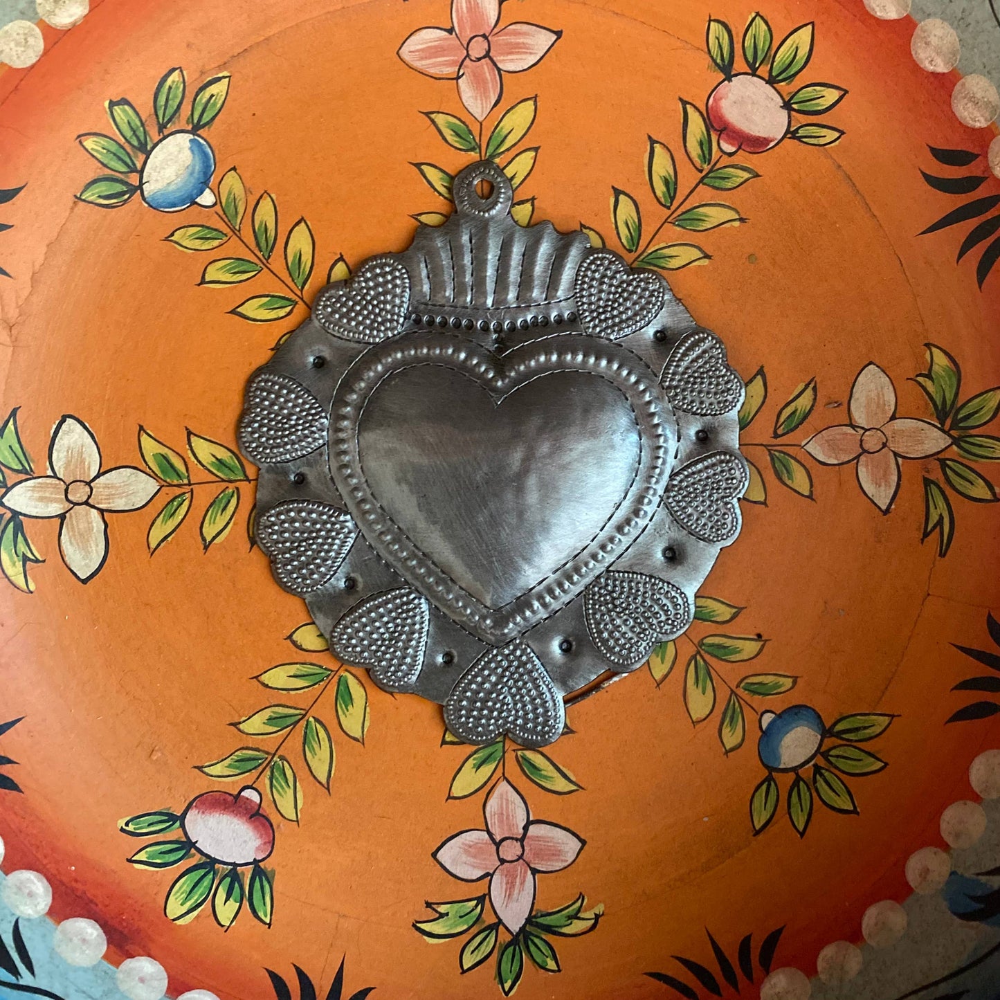 Sacred Heart, Wall Decor, Handmade Metal Haiti 4.5" x 5.25"