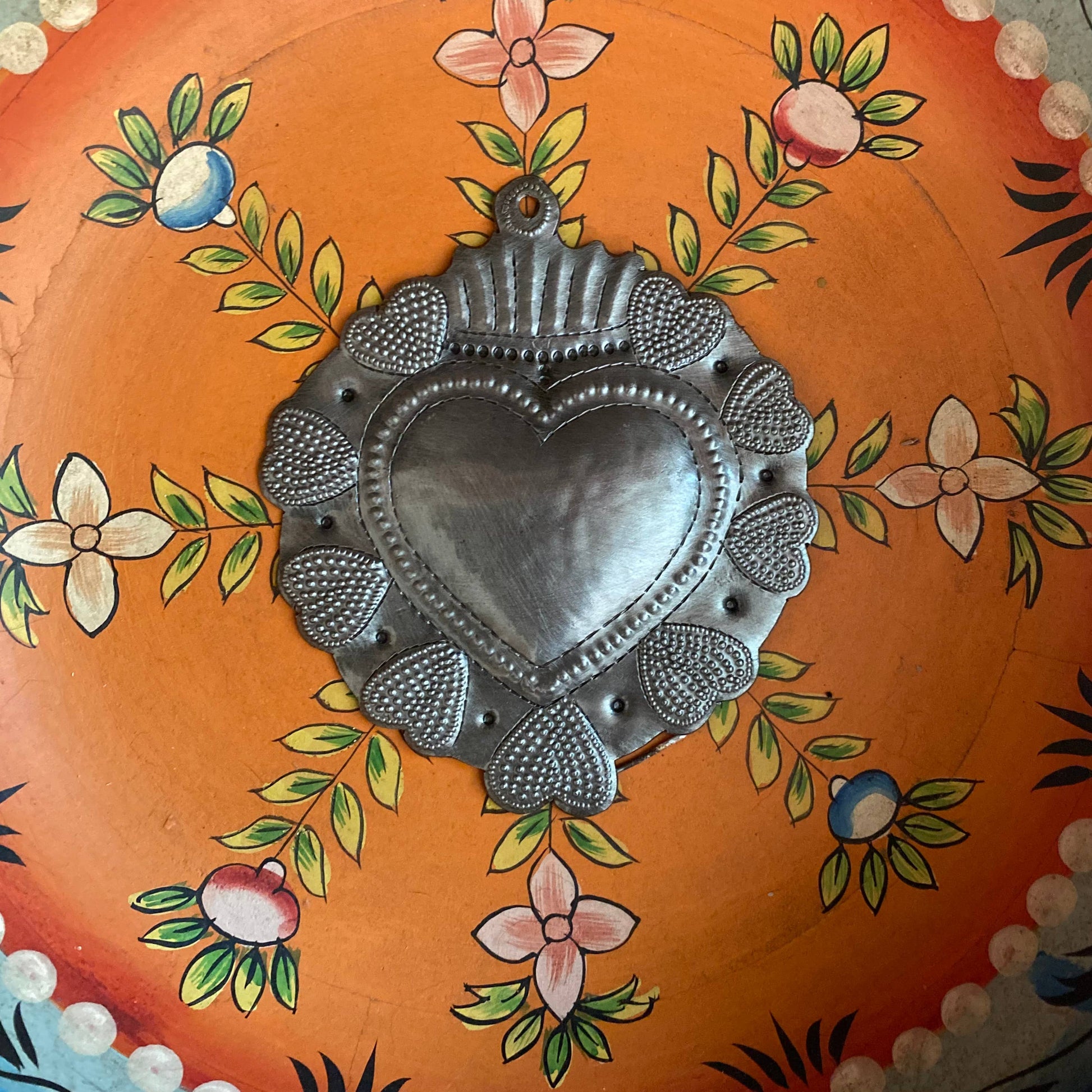 Sacred Heart, Wall Decor, Handmade Metal Haiti 4.5" x 5.25"