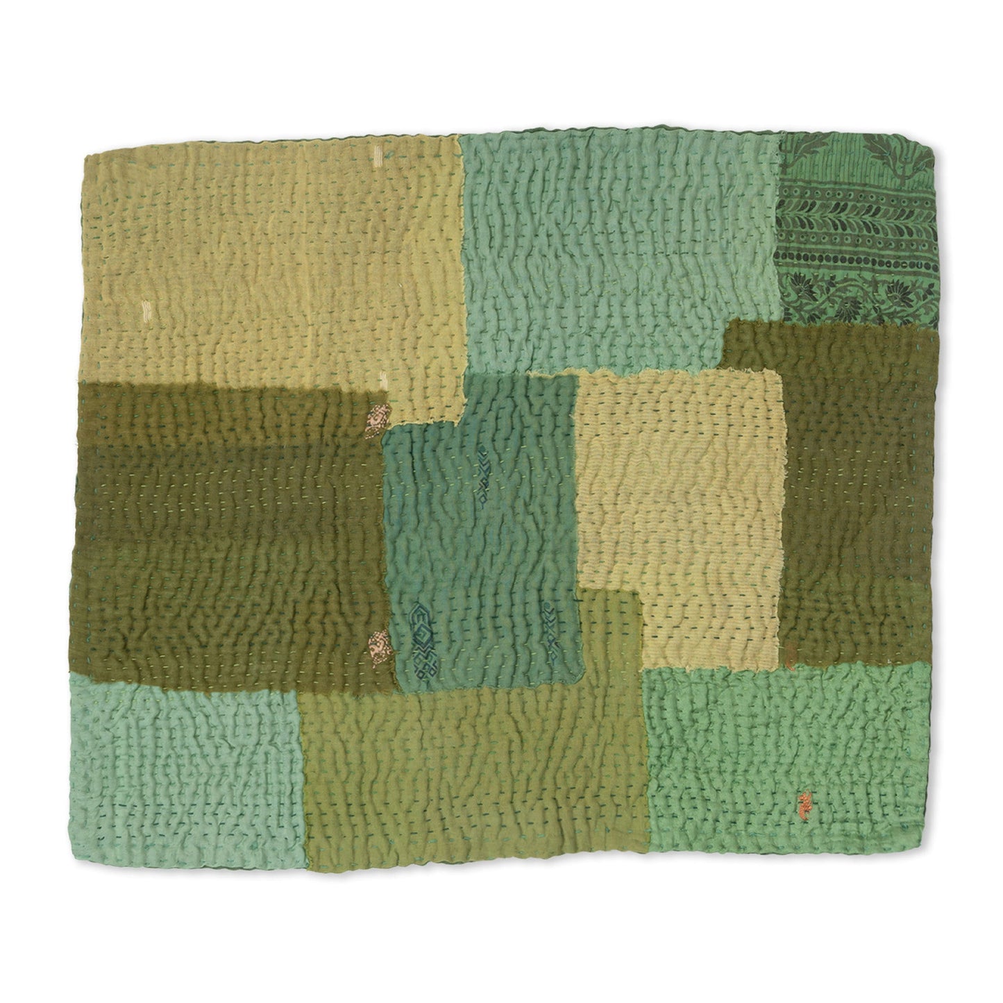 S/2 Mosaic Fray Patch Vintage Kantha Placemat - Lime Green