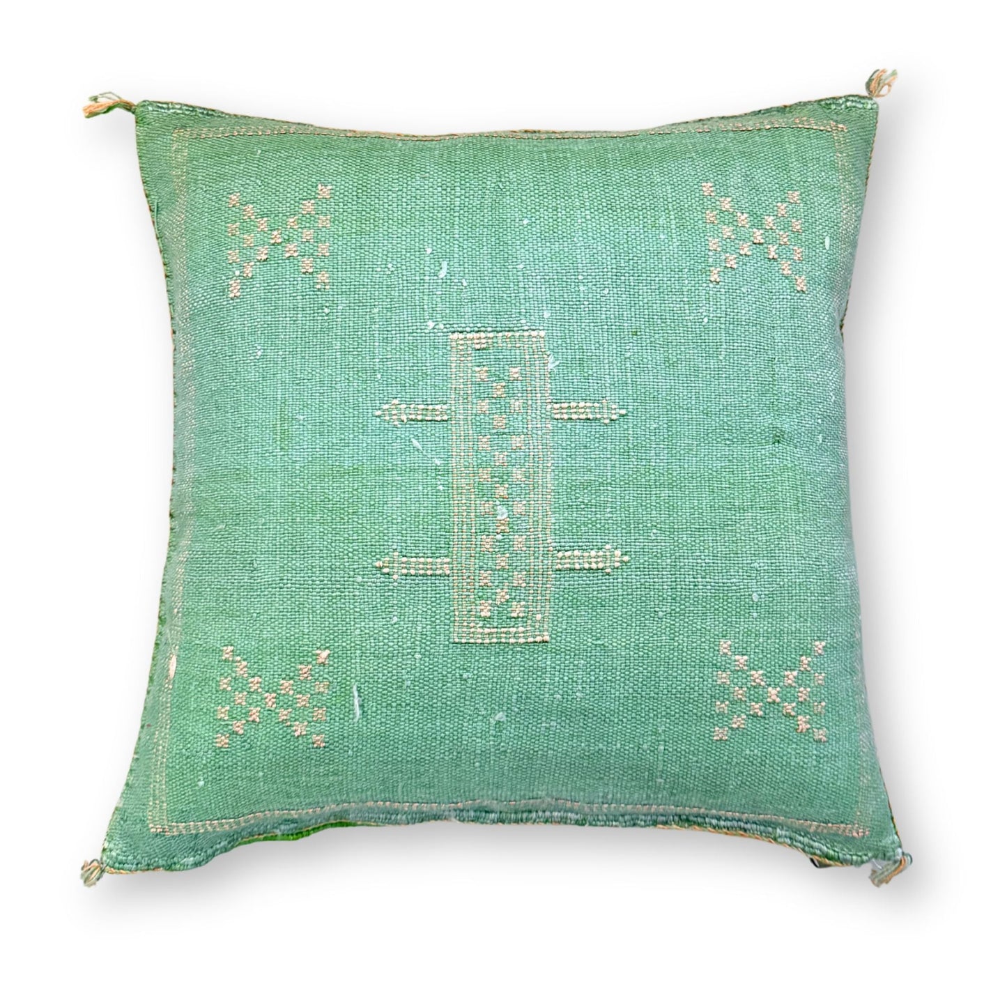 Green Sabra Cactus Silk Kilim Pillow Cover | Handwoven Moroccan Home Decor